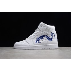 Jordan 1 High White Blue Dragon 555088-100 Basketball Shoes