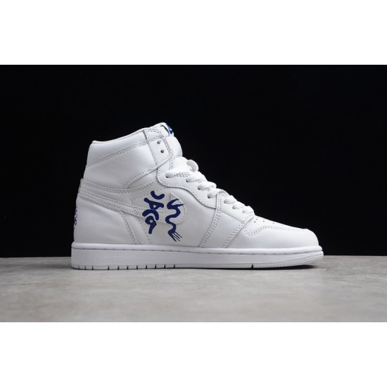 Jordan 1 High White Blue Dragon 555088-100 Basketball Shoes