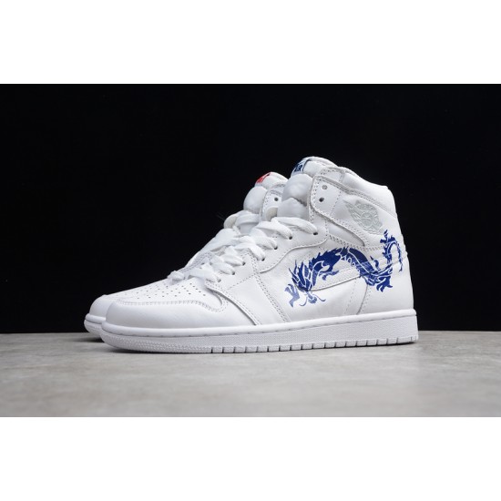 Jordan 1 High White Blue Dragon 555088-100 Basketball Shoes