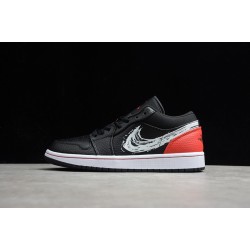 Jordan 1 Low Brushstroke Swoosh  Black Red DA4659001 Basketball Shoes Unisex