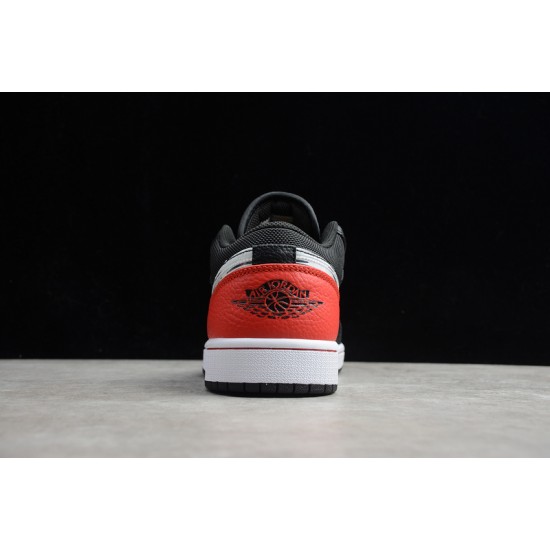 Jordan 1 Low Brushstroke Swoosh  Black Red DA4659001 Basketball Shoes Unisex