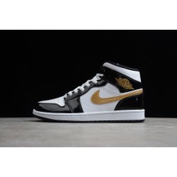 Jordan 1 Mid Black Gold 852542-007 Basketball Shoes