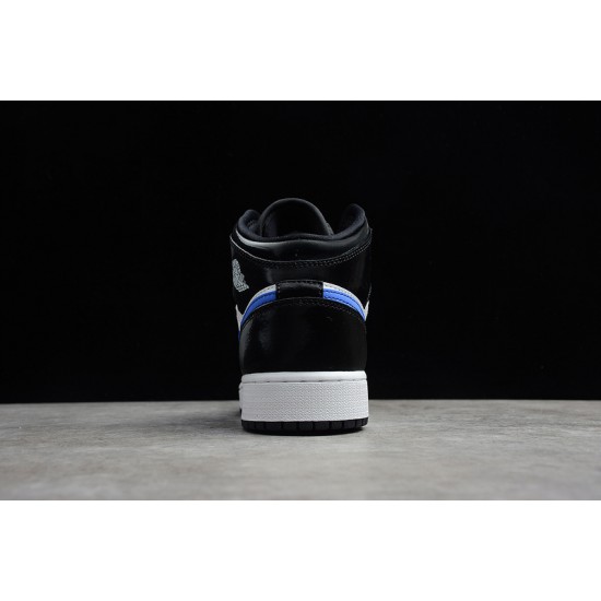 Jordan 1 Mid Black Racer Blue 554725-084 Basketball Shoes