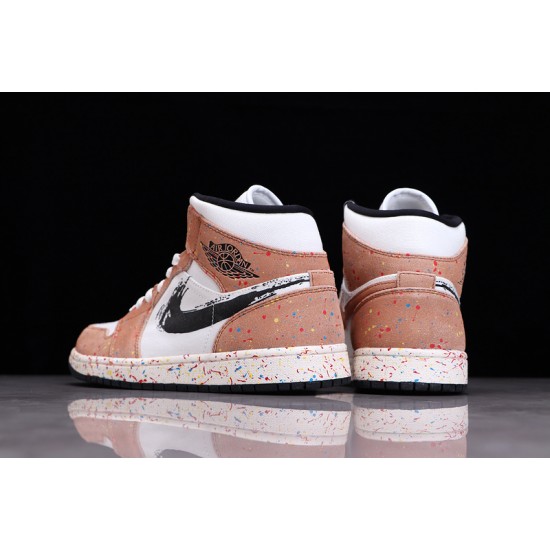 Jordan 1 Mid Brushstroke Paint Splatter DA8005-100 Basketball Shoes