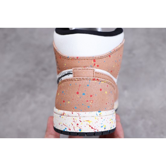 Jordan 1 Mid Brushstroke Paint Splatter DA8005-100 Basketball Shoes