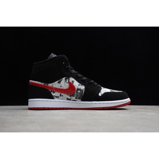 Jordan 1 Mid Newspaper Times 852542-061 Basketball Shoes