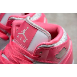 Jordan 1 Mid Platinum Pink 555112-109 Basketball Shoes