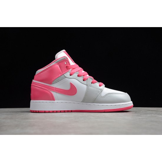 Jordan 1 Mid Platinum Pink 555112-109 Basketball Shoes