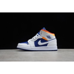 Jordan 1 Mid White Deep Royal Blue 554725-131 Basketball Shoes