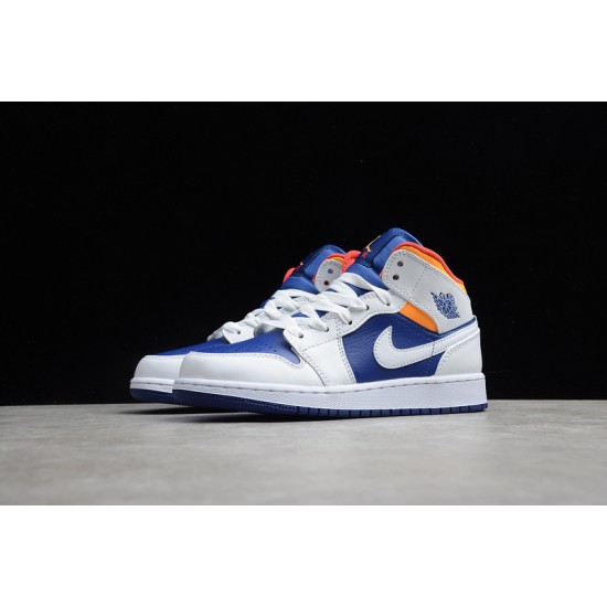 Jordan 1 Mid White Deep Royal Blue 554725-131 Basketball Shoes