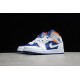 Jordan 1 Mid White Deep Royal Blue 554725-131 Basketball Shoes