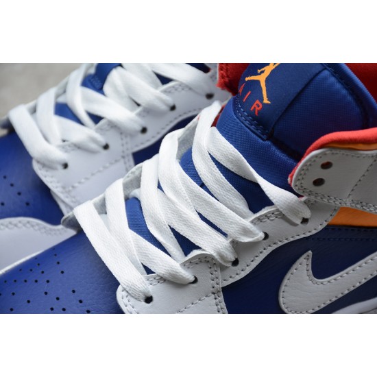 Jordan 1 Mid White Deep Royal Blue 554725-131 Basketball Shoes