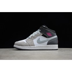 Jordan 1 Mid White Grey Hyper Pink 555112-117 Basketball Shoes