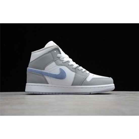 Jordan 1 Mid Wolf Grey Aluminum BQ6472-105 Basketball Shoes