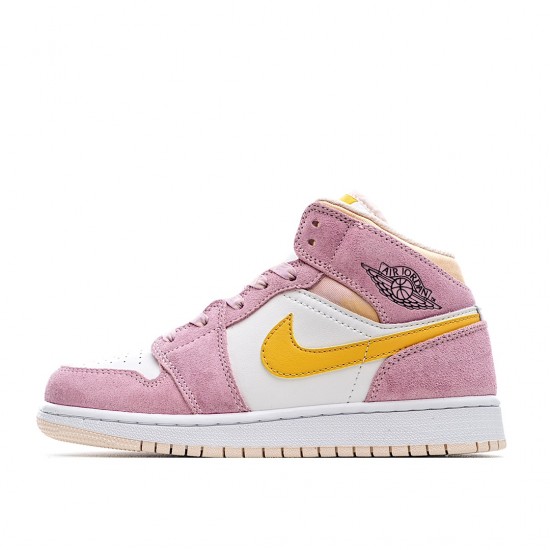 2021 Women Air Jordan 1 Mid Arctic Pink Pink White Yellow