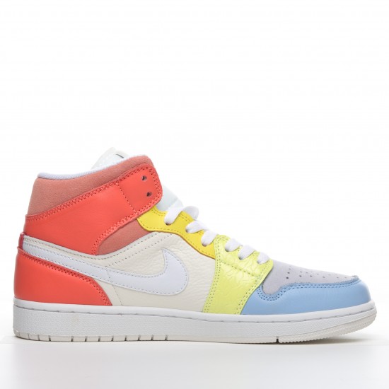 2021 Women Air Jordan 1 Mid To My First Coach White Red Blue