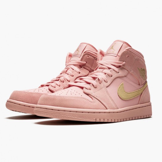 Women/Men Air Jordan 1 Mid Coral Gold 852542-600 Jordan Shoes