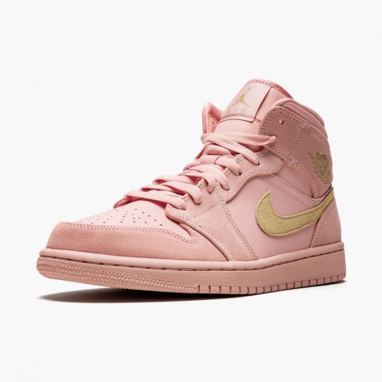 Women/Men Air Jordan 1 Mid Coral Gold 852542-600 Jordan Shoes