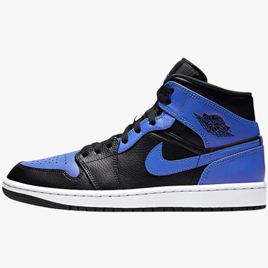 Women/Men Air Jordan 1 Mid Hyper Royal Tumbled Leather 554724-077 Jordan Shoes