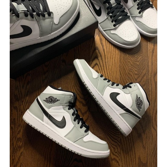 Women/Men Air Jordan 1 Mid Light Smoke Grey 554724-092 Jordan Shoes