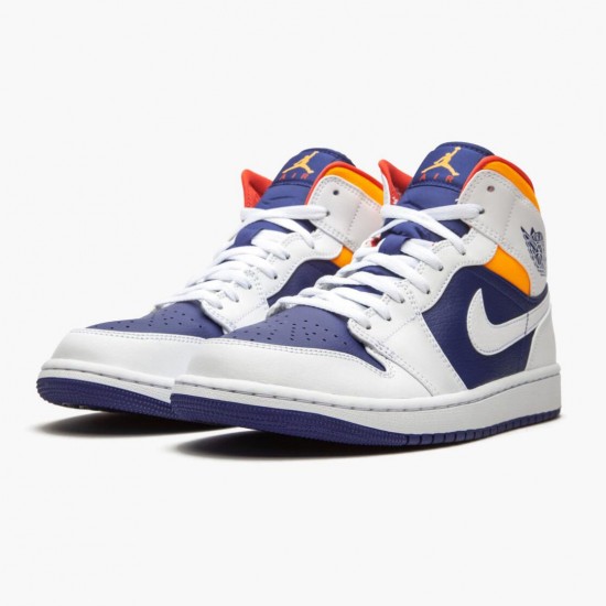 Women/Men Air Jordan 1 Mid Royal Blue Laser Orange 554724-131 Jordan Shoes