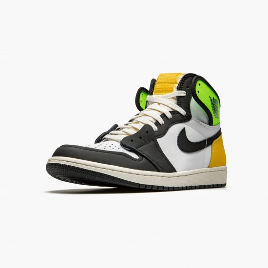 Men Air Jordan 1 Retro High White Black Volt University Gold 555088-118 Jordan Shoes