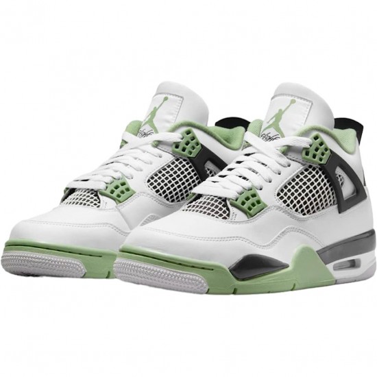 Men Air Jordan 4 Retro White Oil Green Dark Ash AQ9129-103 Jordan Shoes